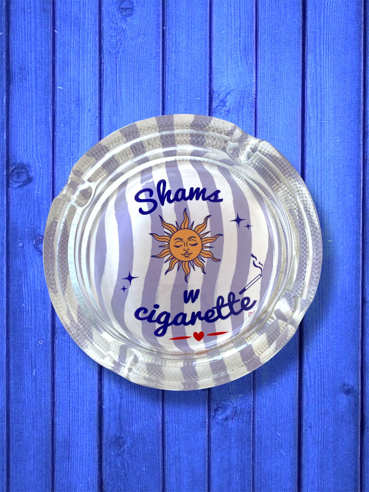 "Shams w cigarette" round crystal ashtray