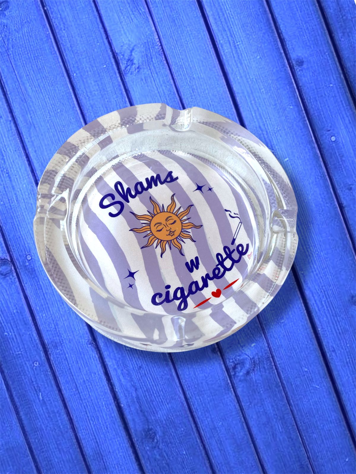 "Shams w cigarette" round crystal ashtray