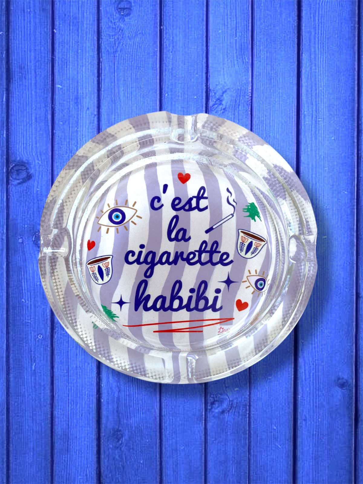 "C'est la cigarette habibi" round crystal ashtray