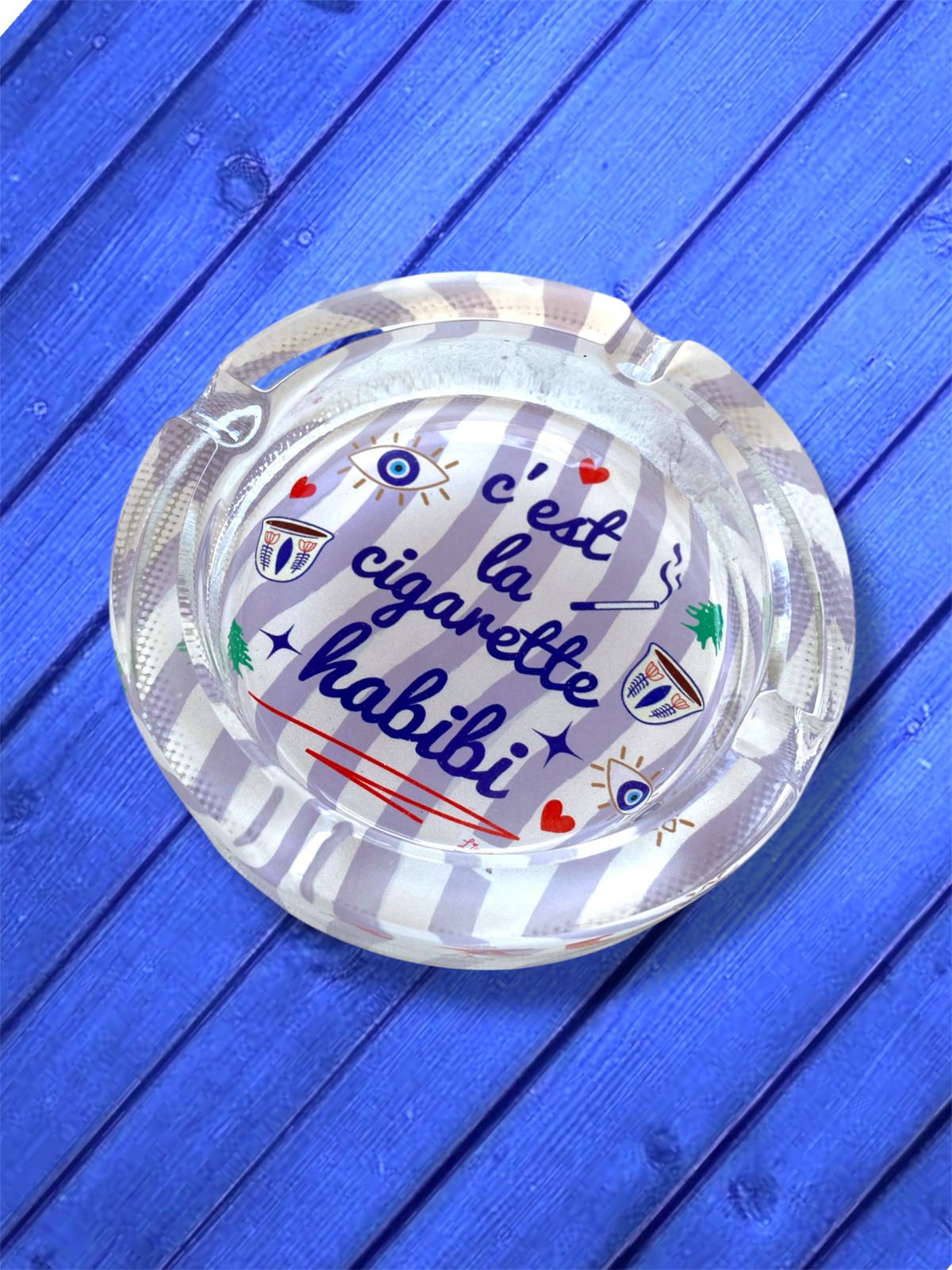 "C'est la cigarette habibi" round crystal ashtray